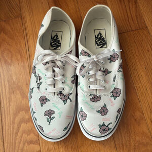 Women's Vans Authentic Thank You Floral Sneakers White Pink US 10.5